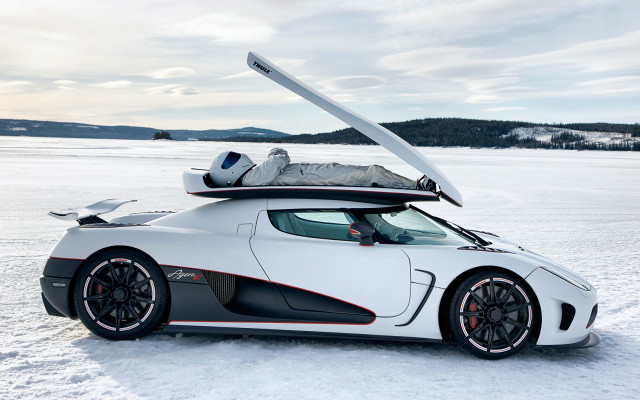 White sportscar surfboard snow lake free wallpaper - medium preview image