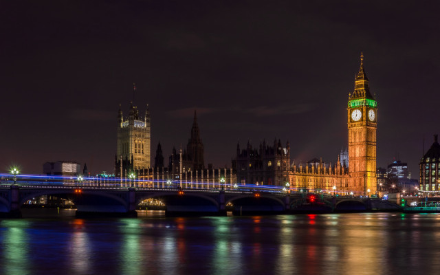 Large clock tower cityscape night #2 free wallpaper - medium preview image