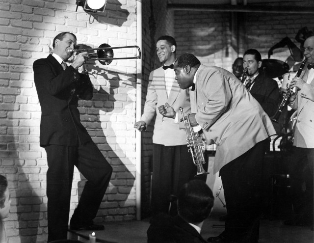 Men suits playing instruments brick free wallpaper - medium preview image