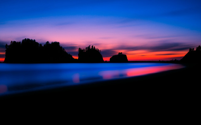 Sunset water trees rocks mountain free wallpaper - medium preview image