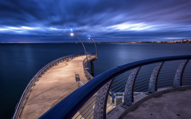 Pier light pole cloudy night free wallpaper - medium preview image