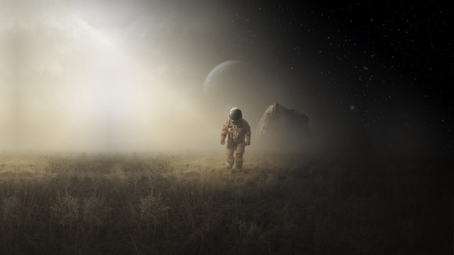 Space man field dog aurora free wallpaper - medium preview image
