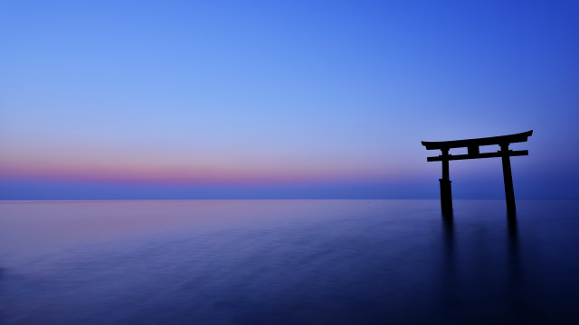 Wooden structure sunset water sky free wallpaper - medium preview image