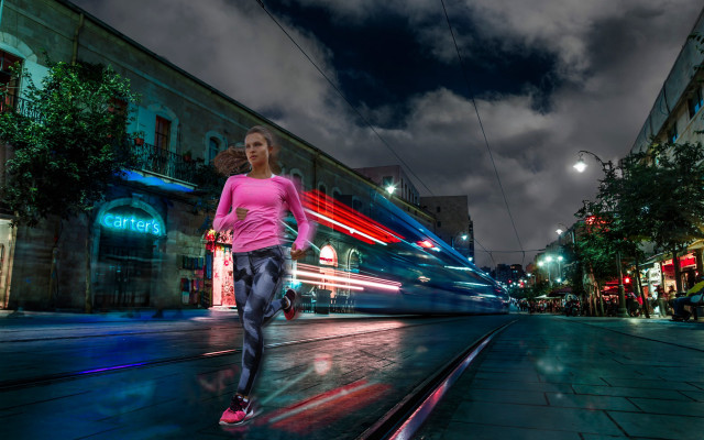 Neon street night woman urban free wallpaper - medium preview image