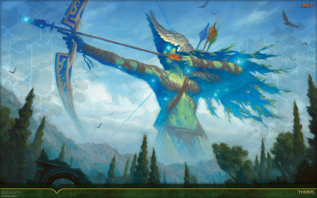 Woman bow arrow sky trees free wallpaper - medium preview image