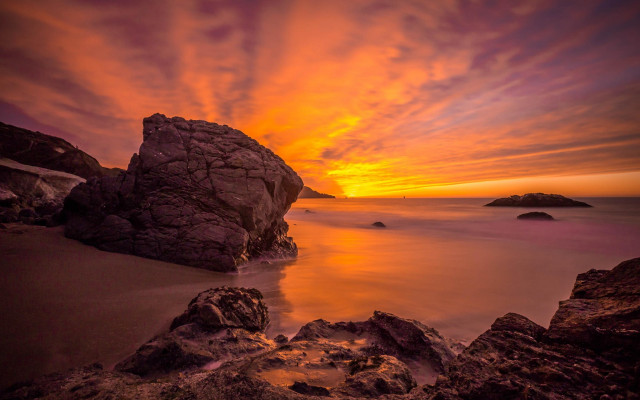 Sunset rocky beach formation water #3 free wallpaper - medium preview image