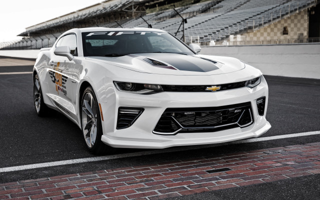 White chevrolet camaro stadium parking free wallpaper - medium preview image