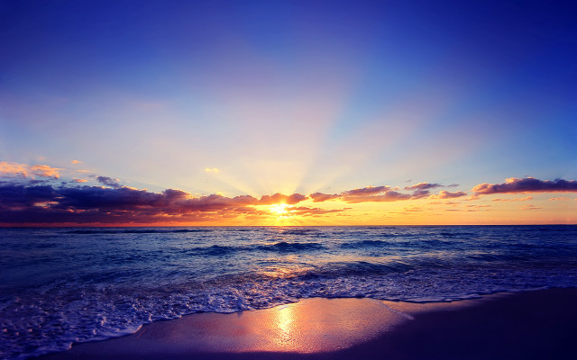 Sunset ocean beach waves clouds free wallpaper - medium preview image