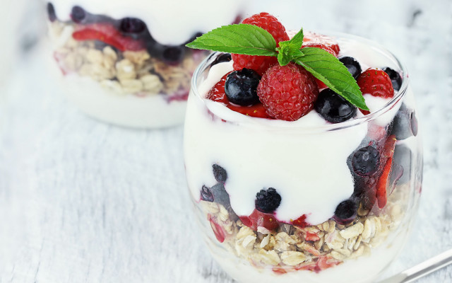 Yogurt berries glasses table spoon free wallpaper - medium preview image