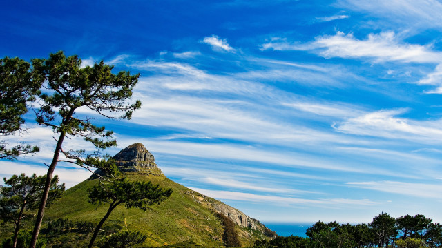 Mountain tree blue sky clouds free wallpaper - medium preview image