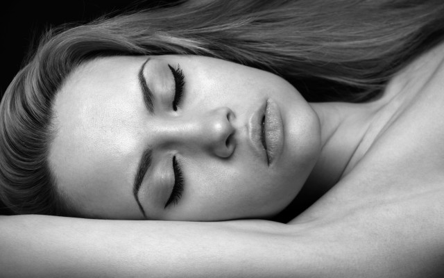 Sleeping woman hyperrealism blackwhite portrait free wallpaper - medium preview image