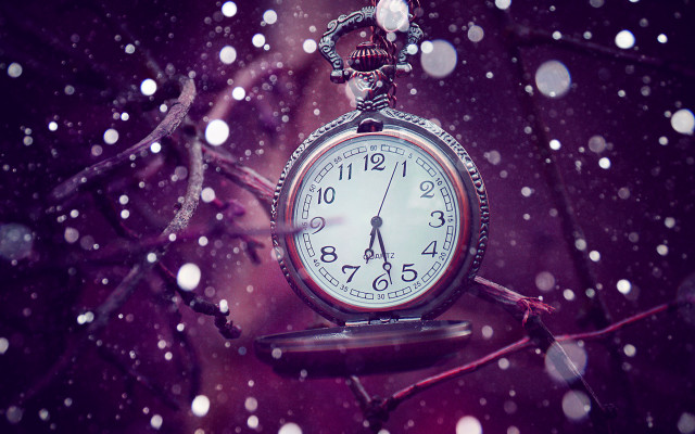 Clock tree snow falling purple free wallpaper - medium preview image