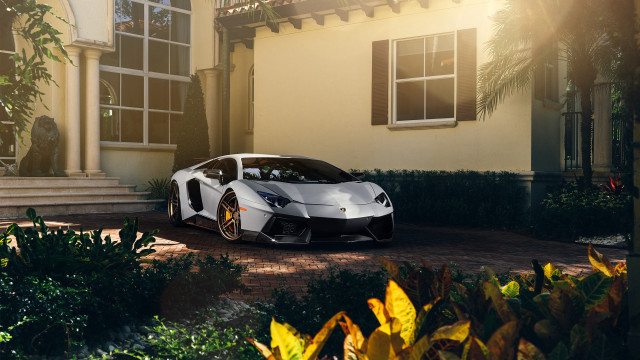 White sports car house porch free wallpaper - medium preview image