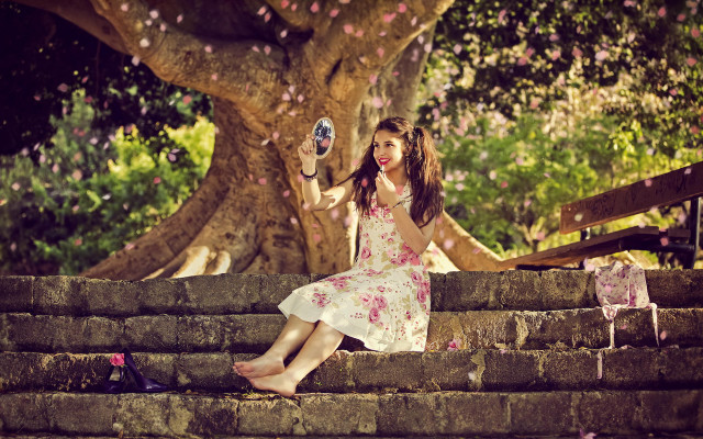 Girl shoes purse steps tree free wallpaper - medium preview image