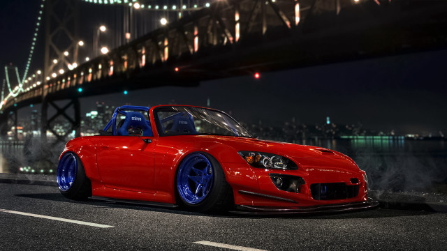 Red sports car bridge night #3 free wallpaper - medium preview image
