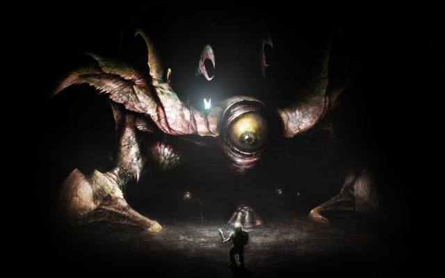Man giant spider dark room free wallpaper - medium preview image