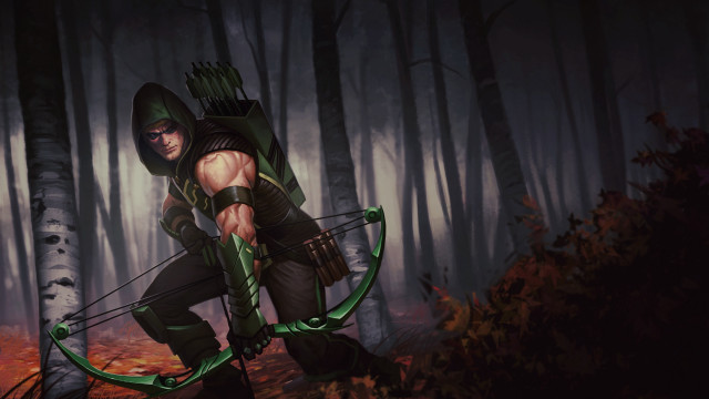 Green archer woods bow leaves free wallpaper - medium preview image