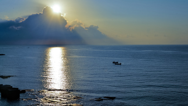 Boat sunshine clouds matte painting free wallpaper - medium preview image