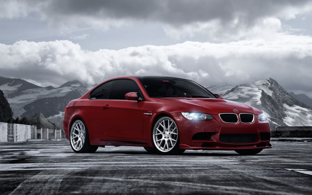 Red car mountain cloudy sky free wallpaper - medium preview image