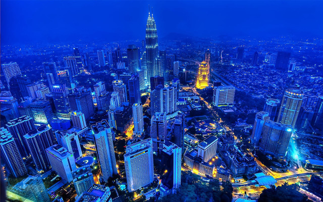 City night lights skyscraper moon free wallpaper - medium preview image