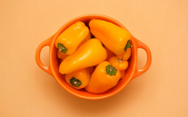 Yellow peppers green leaves fauvism free wallpaper - medium preview image