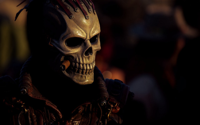 Skull helmet dreadlocks mohawk portrait free wallpaper - medium preview image