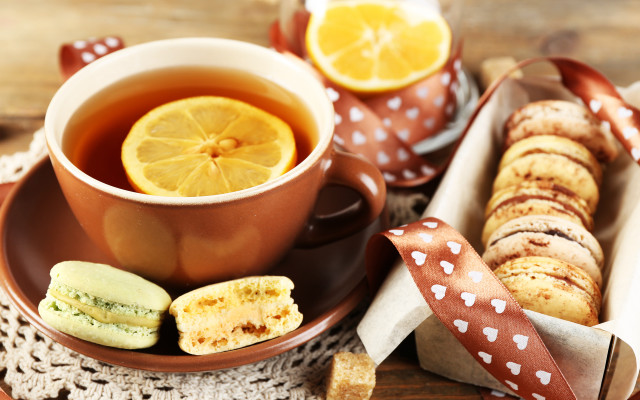 Tea cookies plate ribbon lemon free wallpaper - medium preview image
