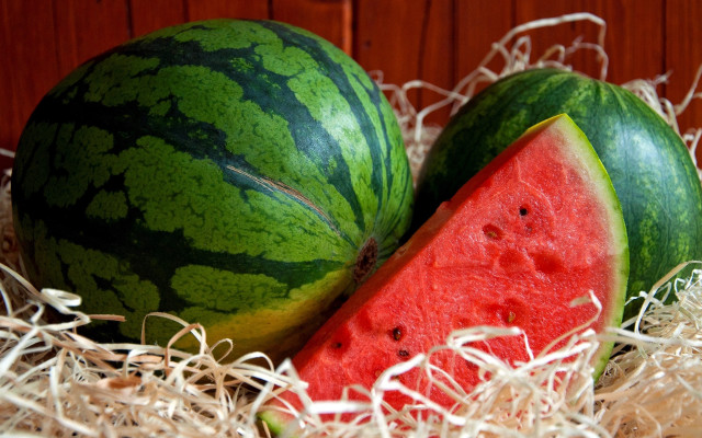 Watermelon straw half eaten closeup free wallpaper - medium preview image