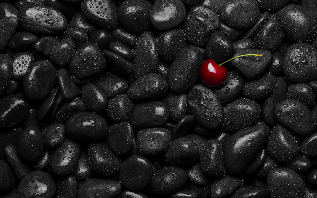 Cherry rocks water droplets black free wallpaper - medium preview image