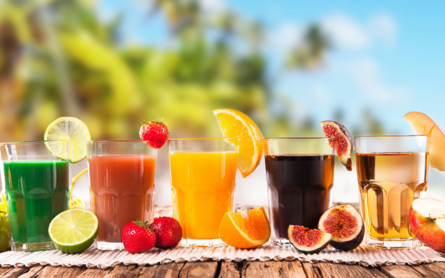 Fruits drinks table blue sky free wallpaper - medium preview image