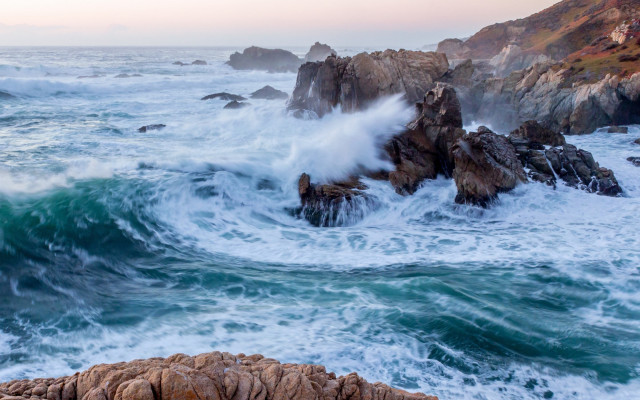 Large wave rocks ocean sunset free wallpaper - medium preview image