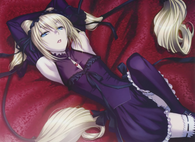 Woman bed red blanket black free wallpaper - medium preview image