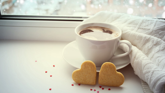 Coffee heart cookies window sill free wallpaper - medium preview image