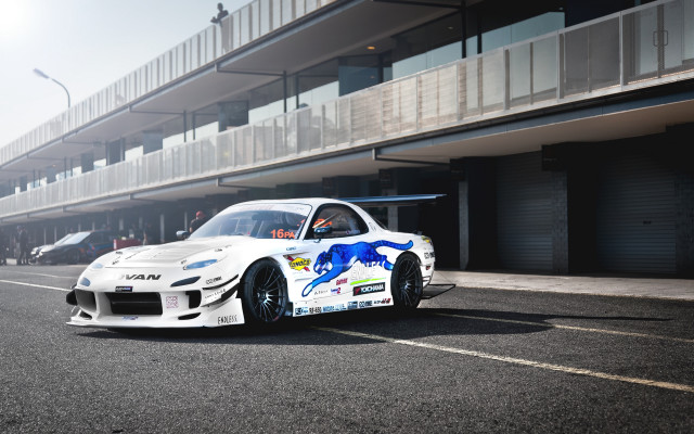 White car blue horse building free wallpaper - medium preview image