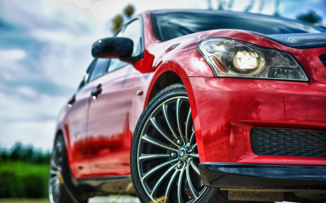 Red car road clouds mountain free wallpaper - medium preview image