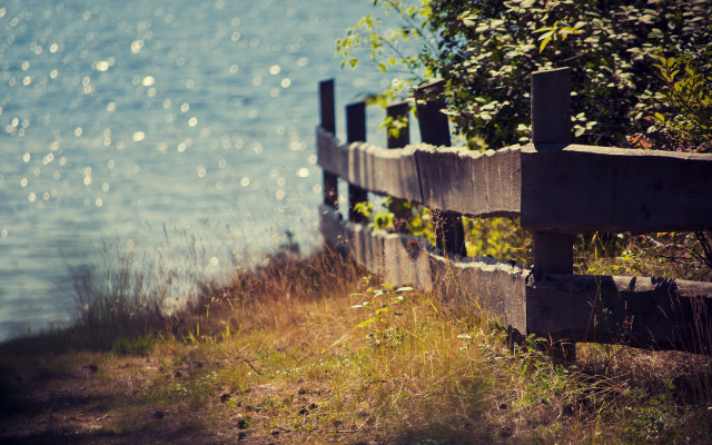 Wooden fence river tree cityscape free wallpaper - medium preview image