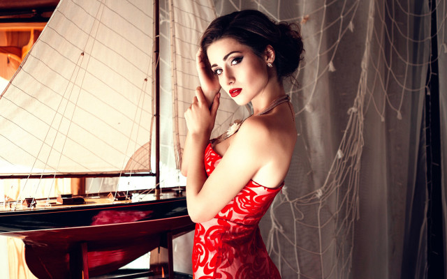 Red dress piano sailboat artdeco free wallpaper - medium preview image
