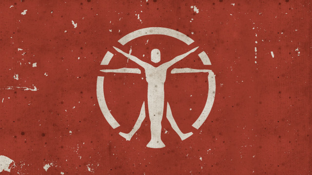 Man standing red wall white free wallpaper - medium preview image