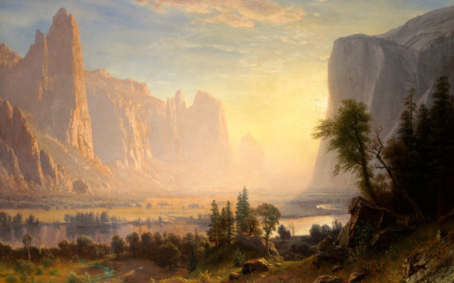 Mountain landscape river trees sunset free wallpaper - medium preview image