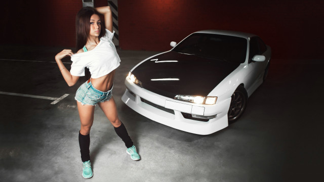 Woman white shirt shorts car #2 free wallpaper - medium preview image