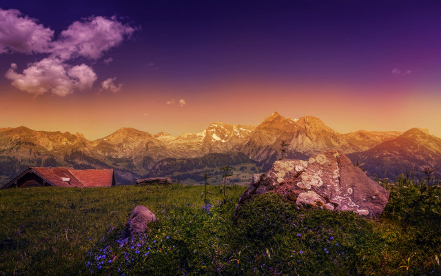 Mountain house rock sunset clouds free wallpaper for desktop - medium preview image