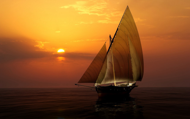 Sailboat ocean sunset clouds horizon free wallpaper - medium preview image