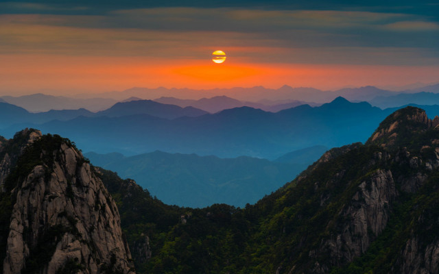 Sunset mountains bird forest horizon free wallpaper - medium preview image
