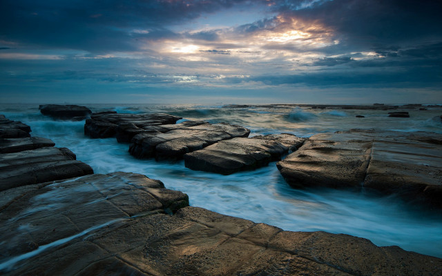 Rocky beach waves cloudy sky #2 free wallpaper - medium preview image