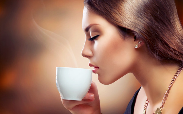 Woman coffee steam necklace portrait free wallpaper - medium preview image