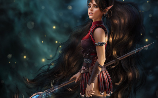 Woman elf sword spear fantasy free wallpaper - medium preview image