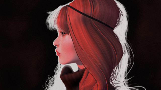 Red haired woman profile digital free wallpaper - medium preview image