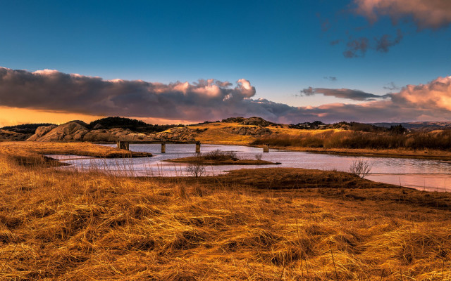 River drygrass forest sunset mountain free wallpaper - medium preview image