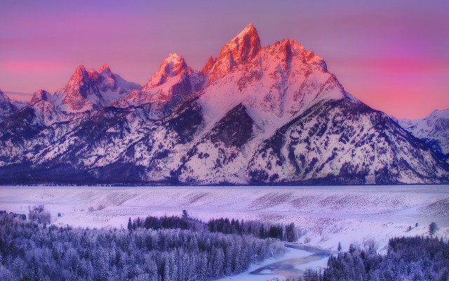 Mountain range river sunset pink free wallpaper - medium preview image