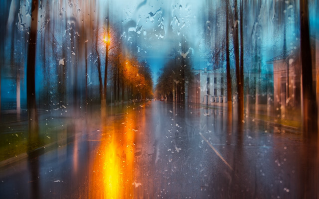 City street rainstorm impressionism light free wallpaper - medium preview image